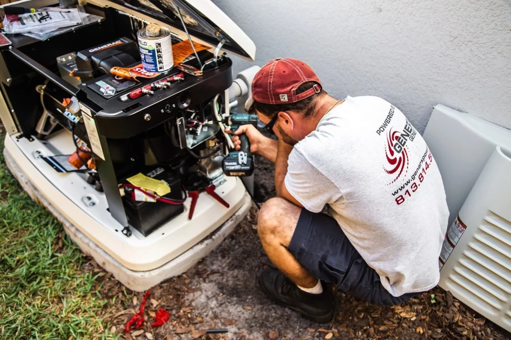 Professional performing load testing on a standby generator